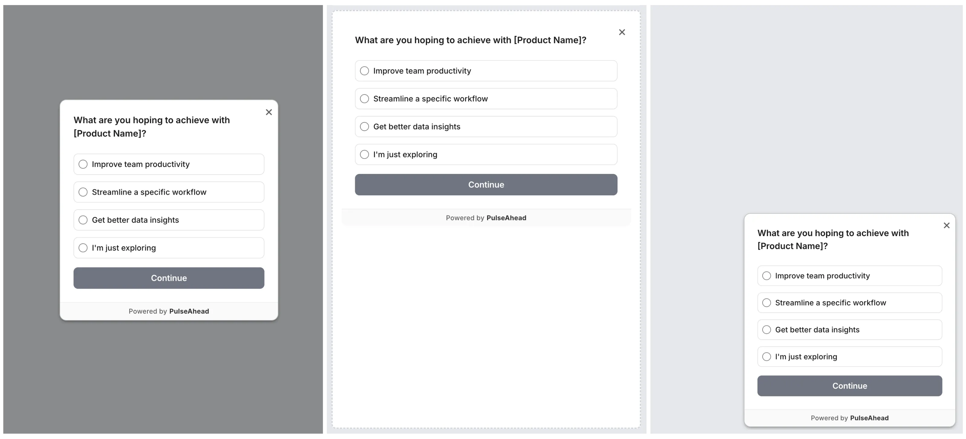 Comparison of Docked, Modal, and Embedded widget types