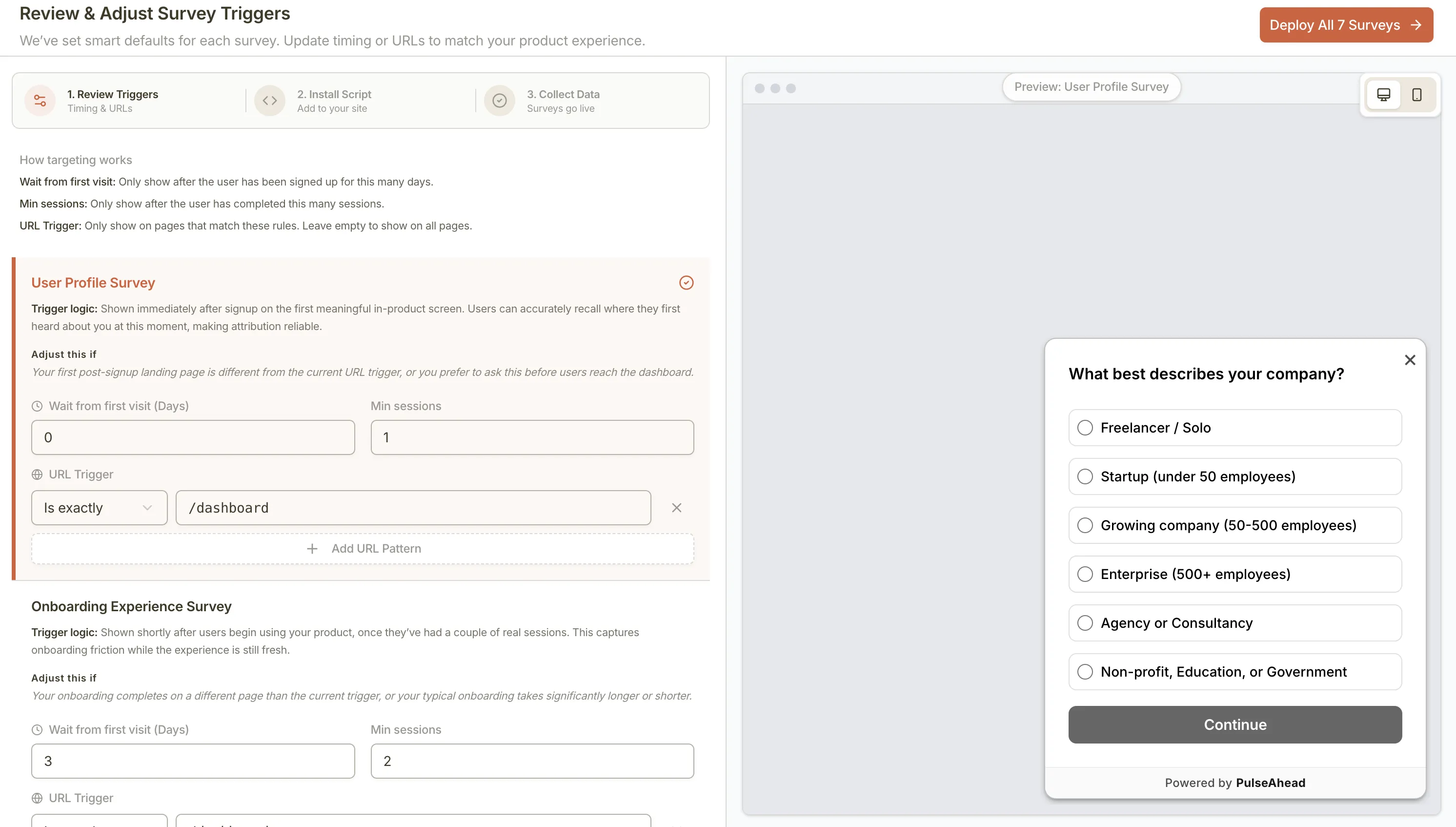 Review and adjust survey pack triggers
