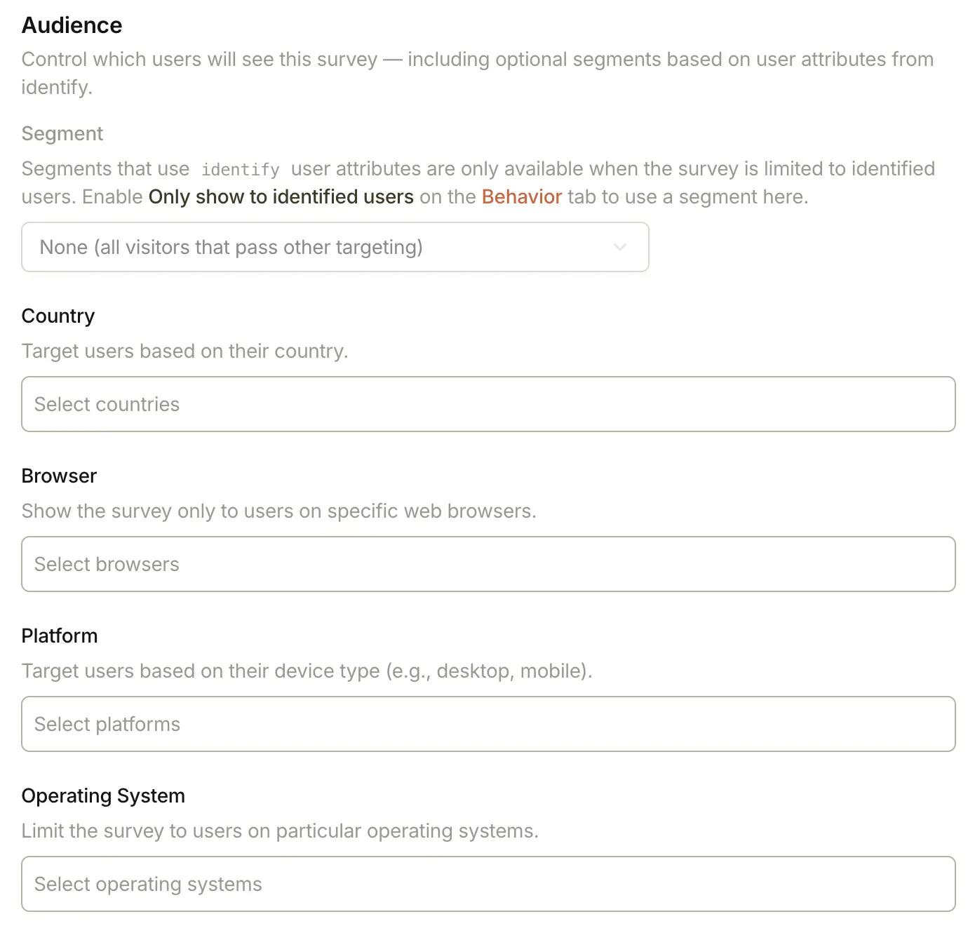 Survey targeting audience settings