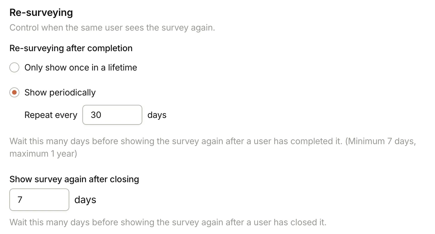 Re-survey settings