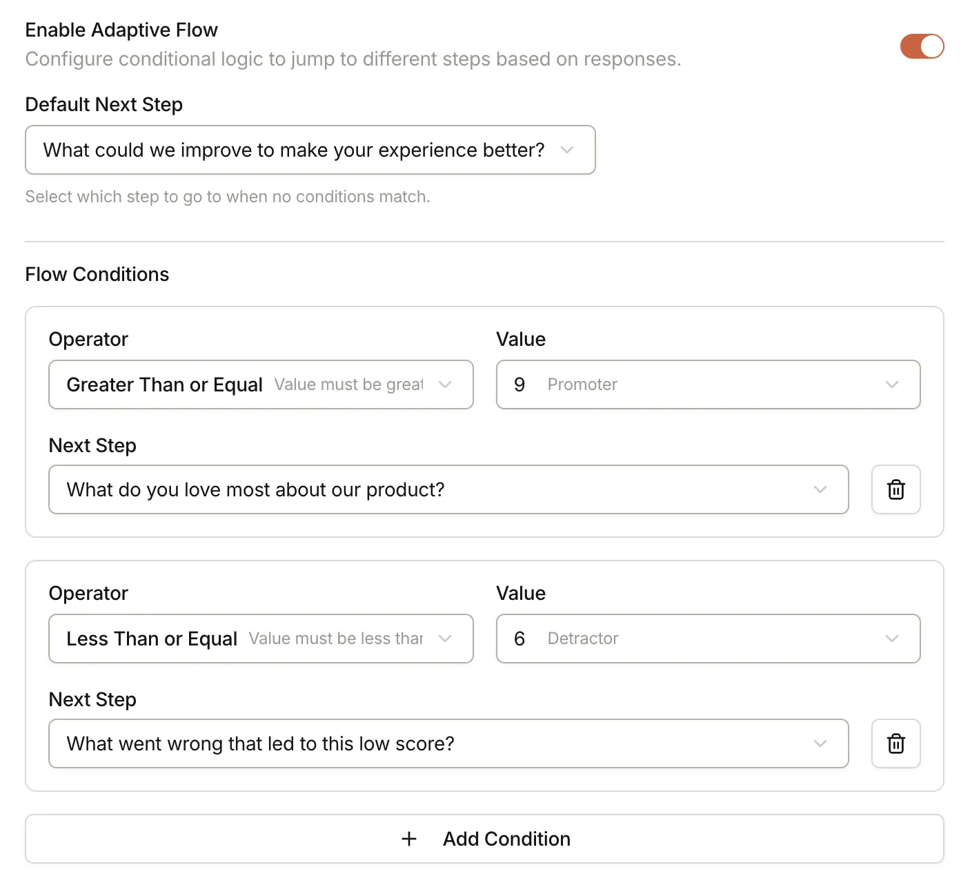 Adaptive flow NPS step