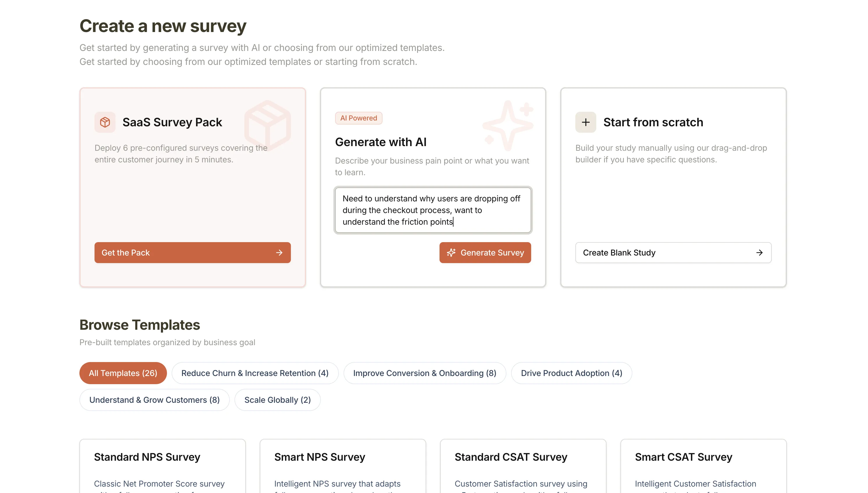 Survey creation templates