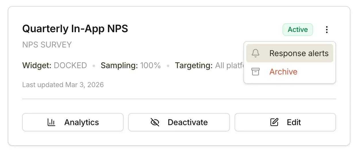 Response Alerts toggle and options
