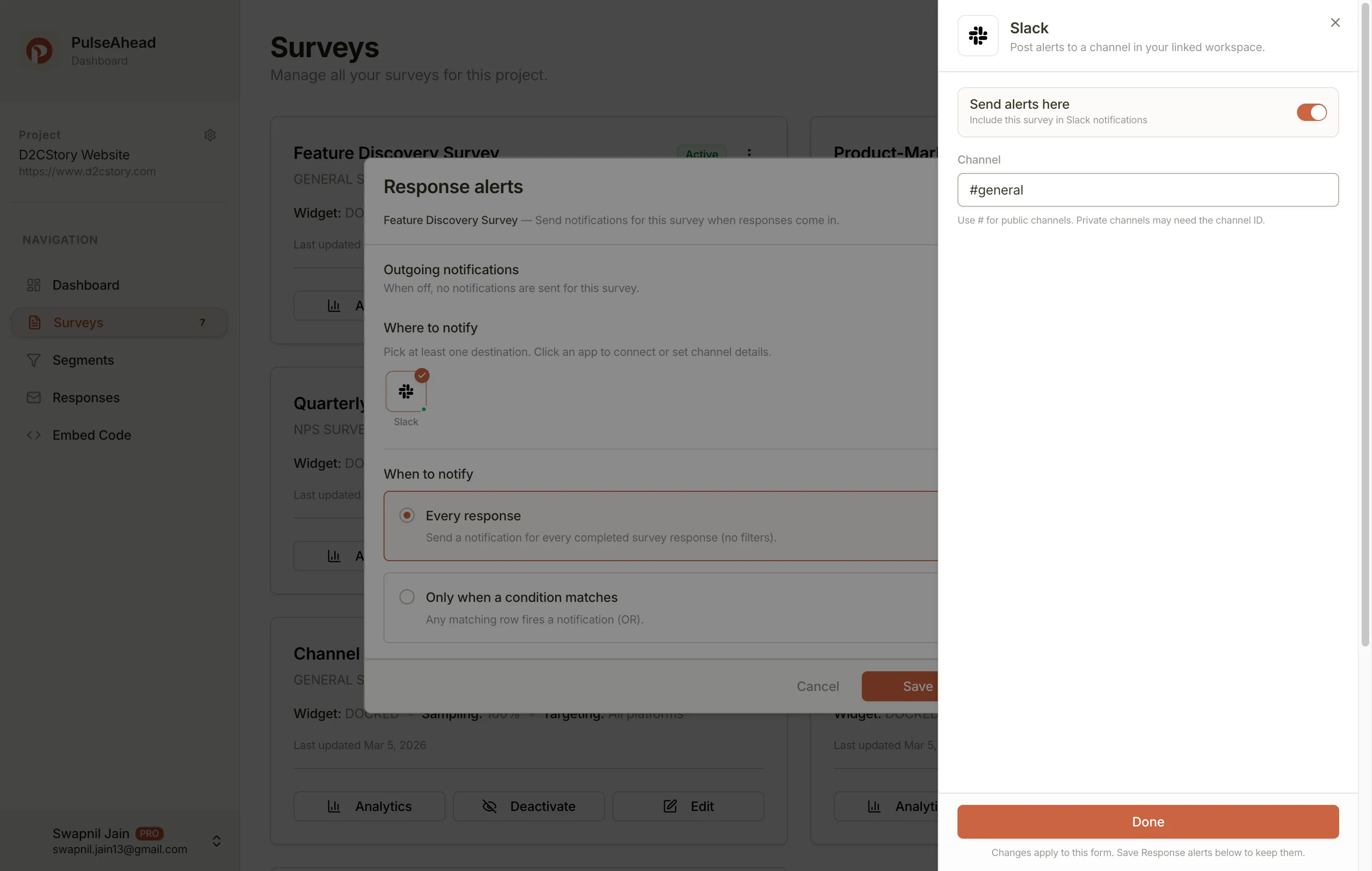 Slack notification channel settings