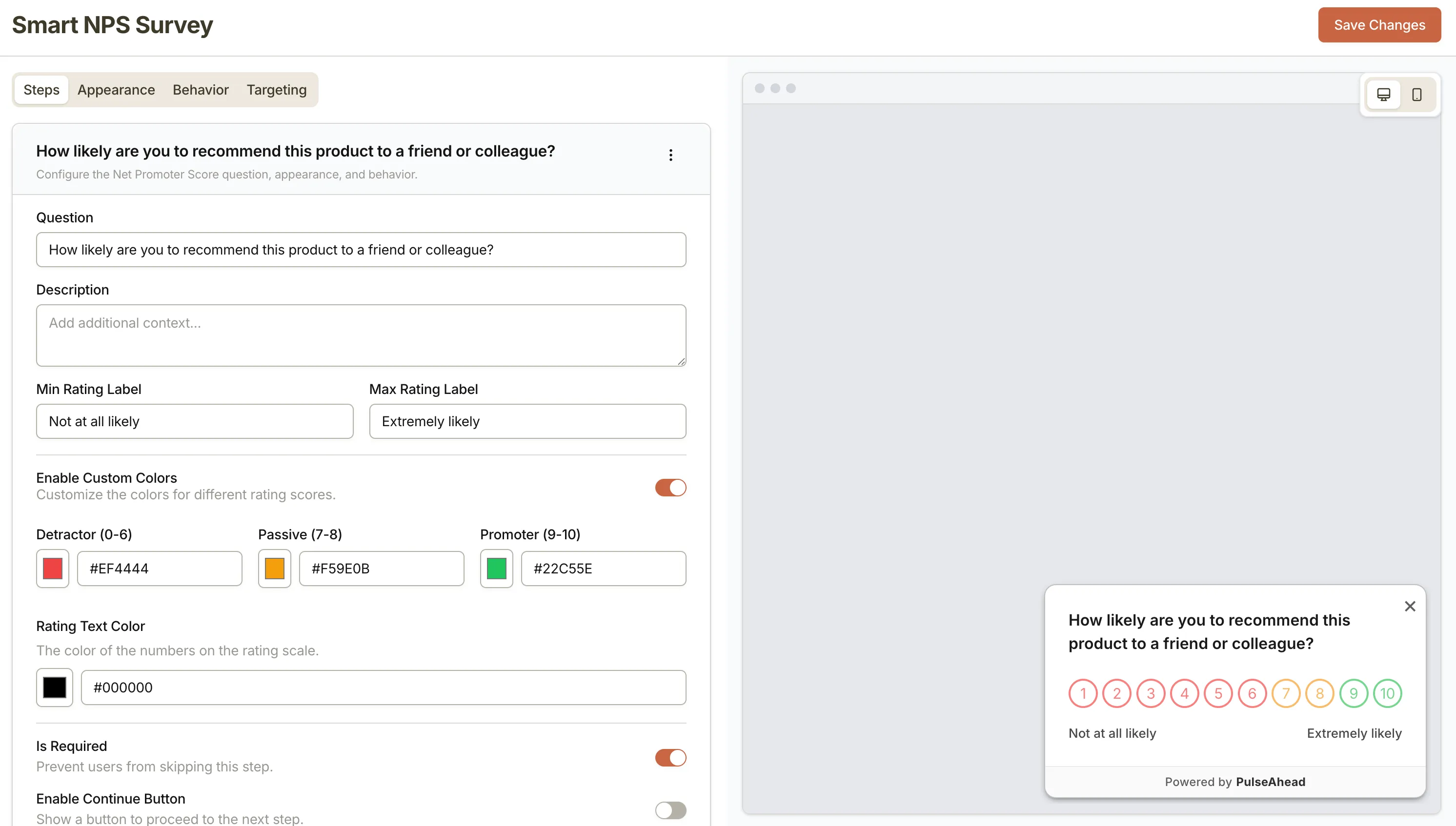 Survey builder NPS template
