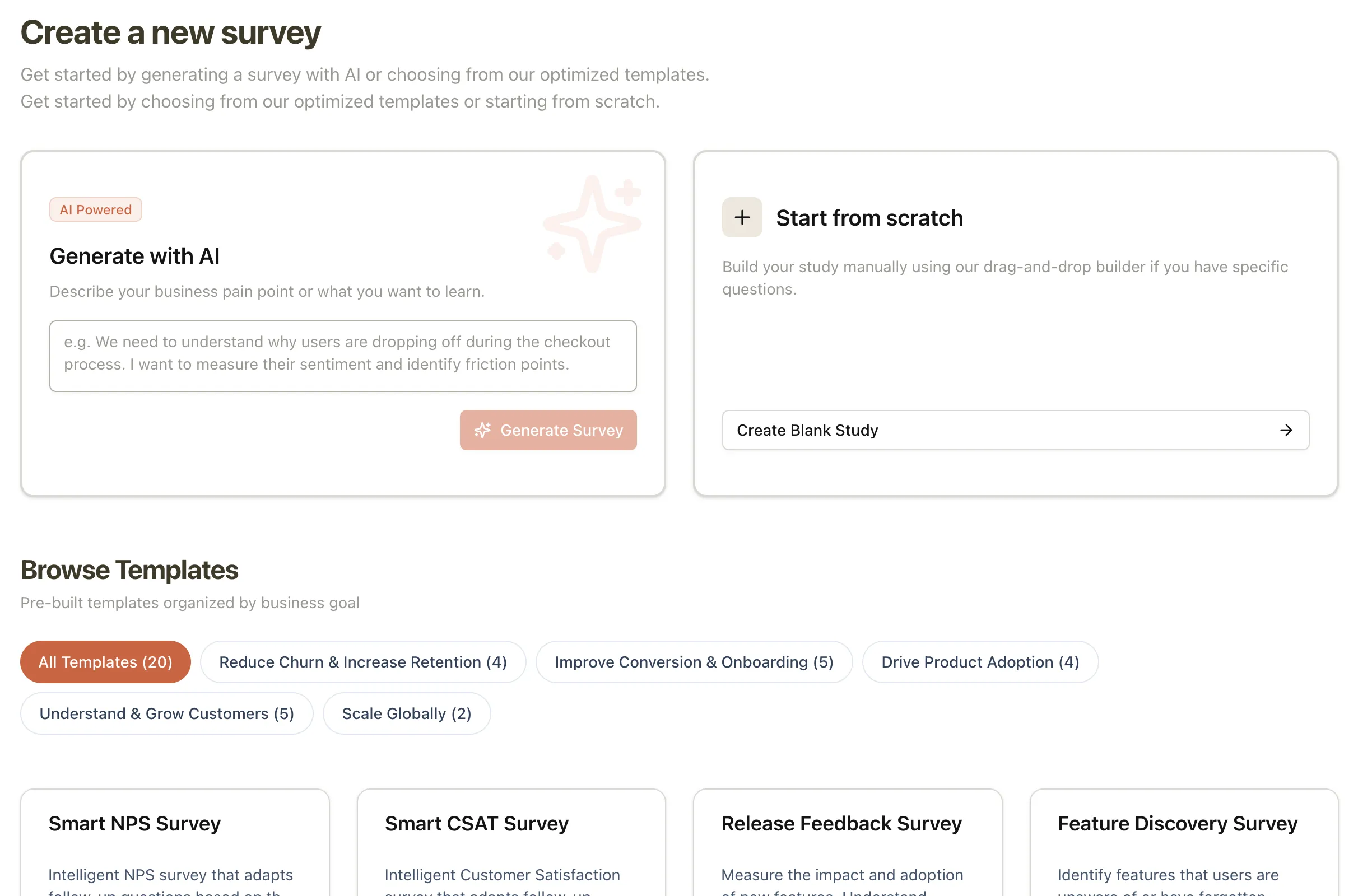 Survey builder interface in the PulseAhead portal