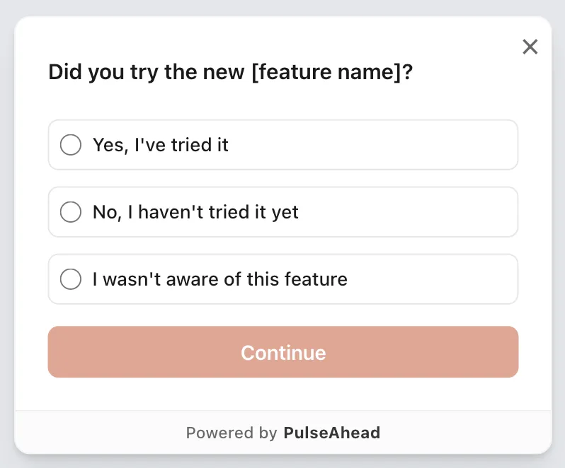 New Feature Feedback Survey Example