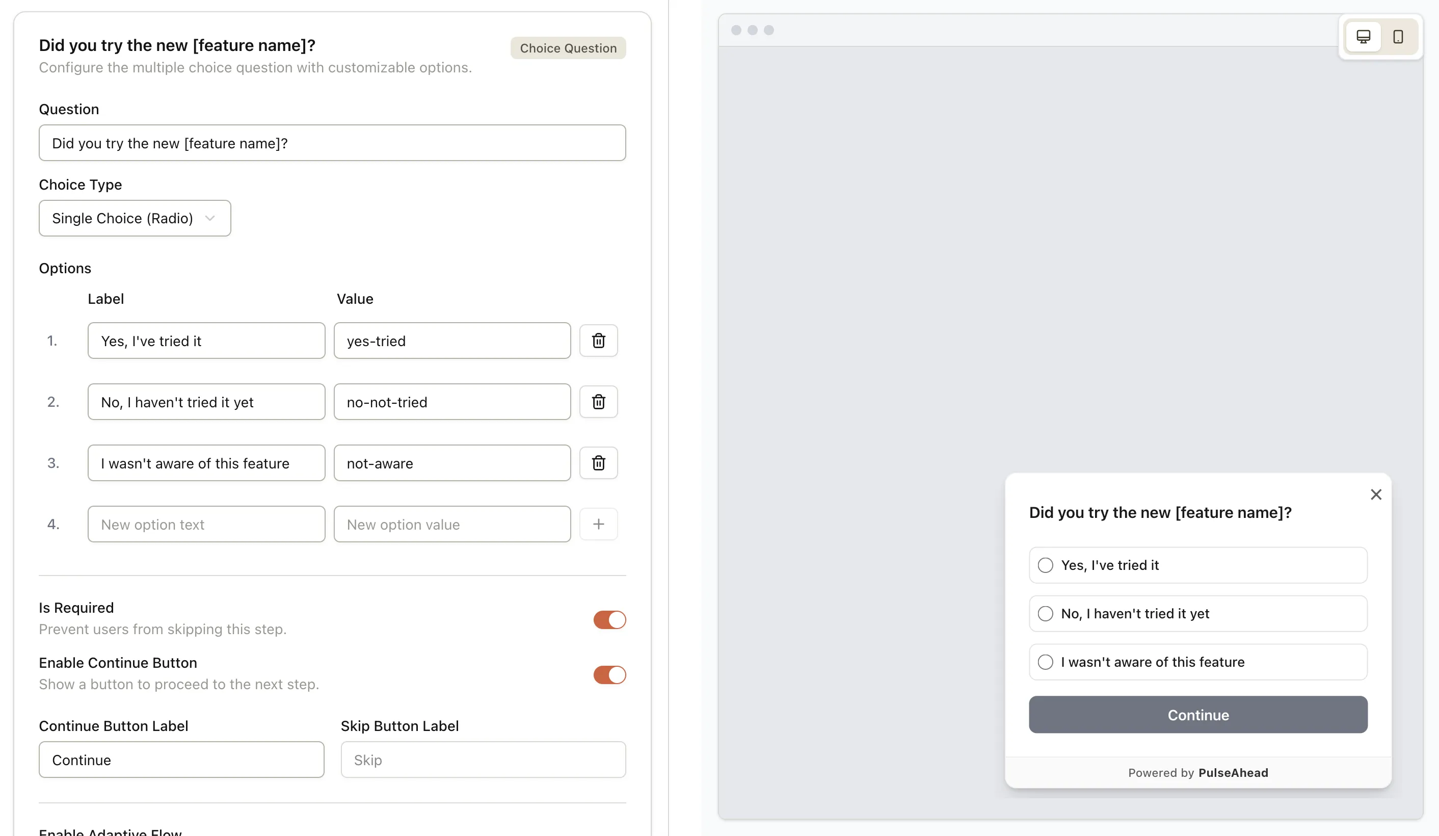 New Feature Feedback Survey Builder