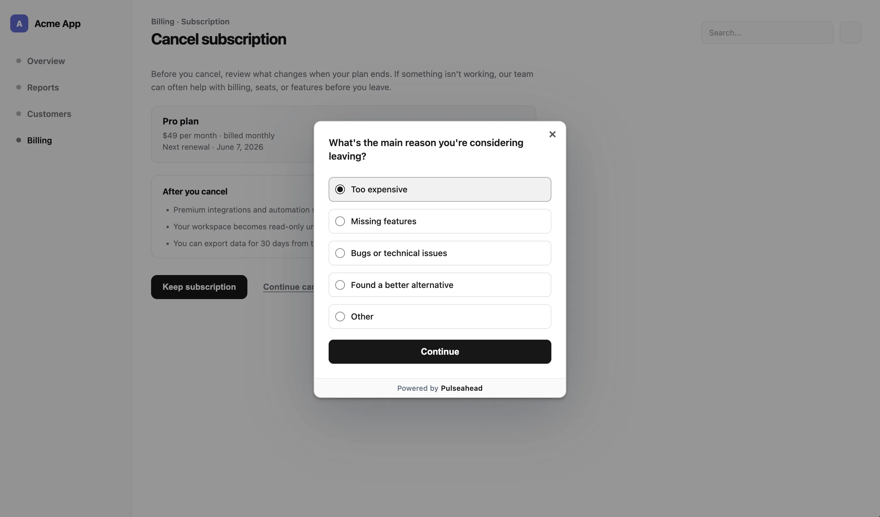 Popup Survey Example