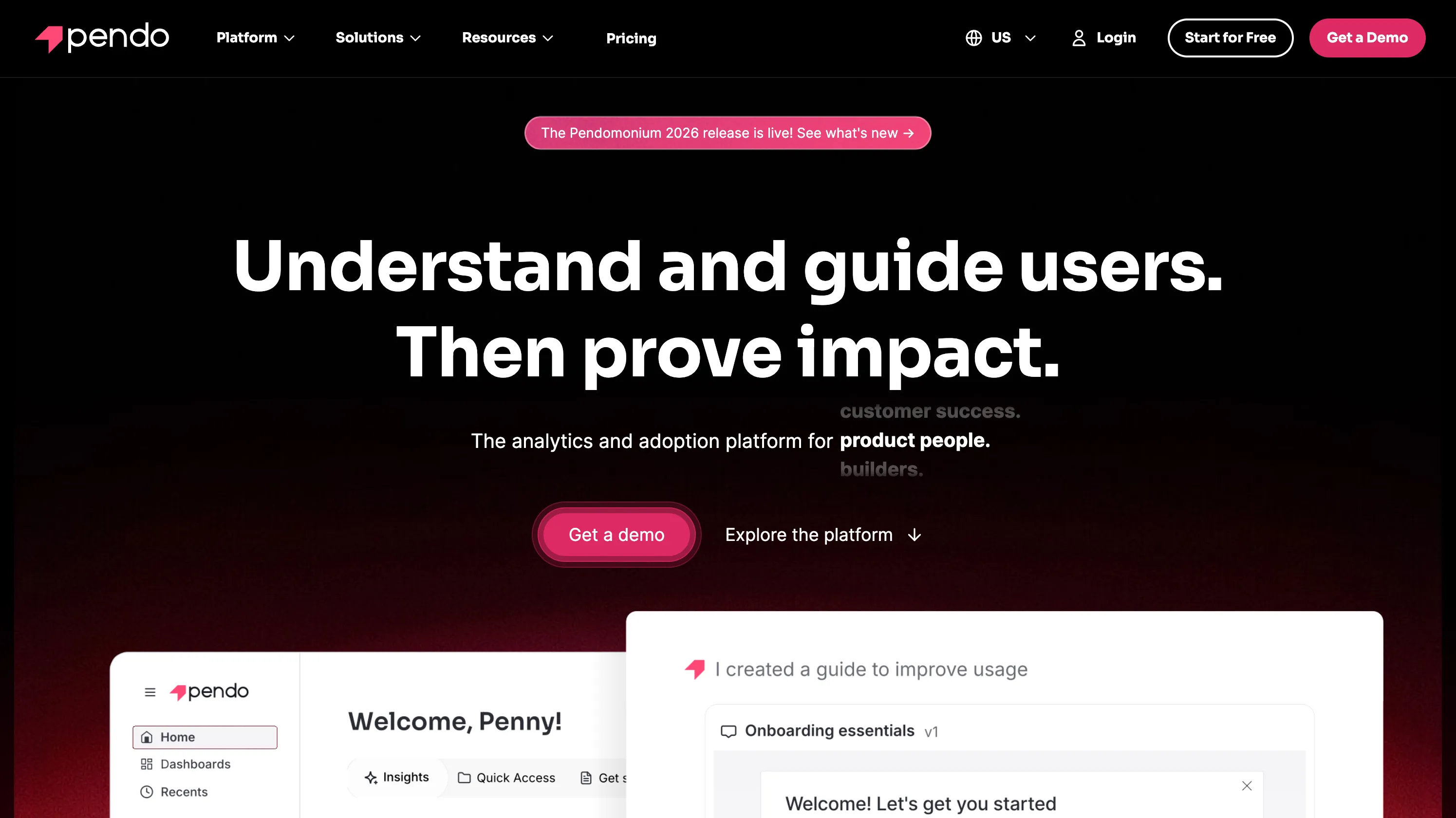 Pendo homepage